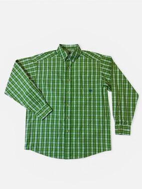 Ariat mens M Medium green plaid pro series button down work shirt EUC